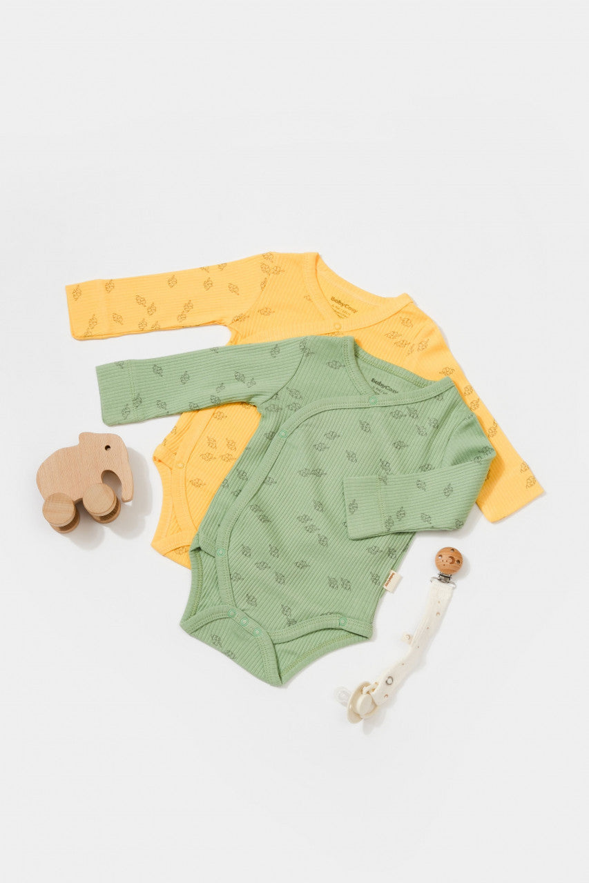 Set 2 body-uri petrecute Printed, BabyCosy, 50% modal+50% bumbac, Ecru/Lavanda